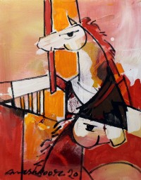 Mashkoor Raza, 16 x 12 Inch, Oil on Canvas, Horse Painting, AC-MR-436